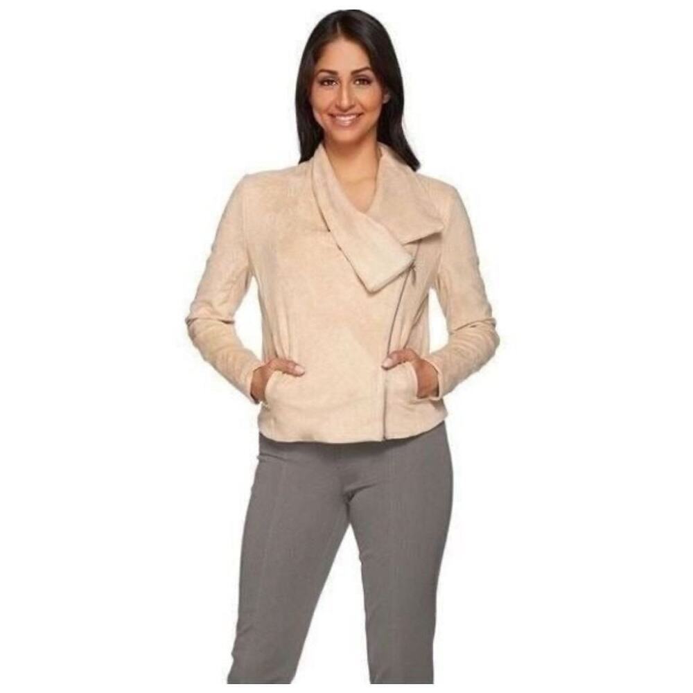 H by Halston Faux Suede Moto Jacket Size 14 Plus Biker cleangirl neutral granola